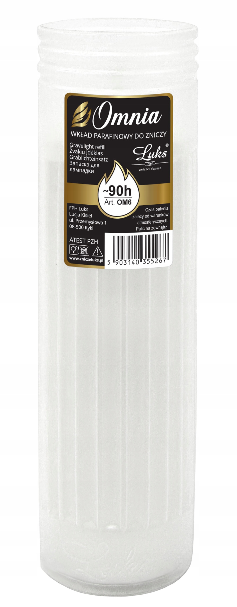Wkład do znicza parafinowy 20 cm OM6, LUKS czas palenia 90 h Wkład do znicza parafinowy 20 cm OM6, LUKS czas palenia 90 h