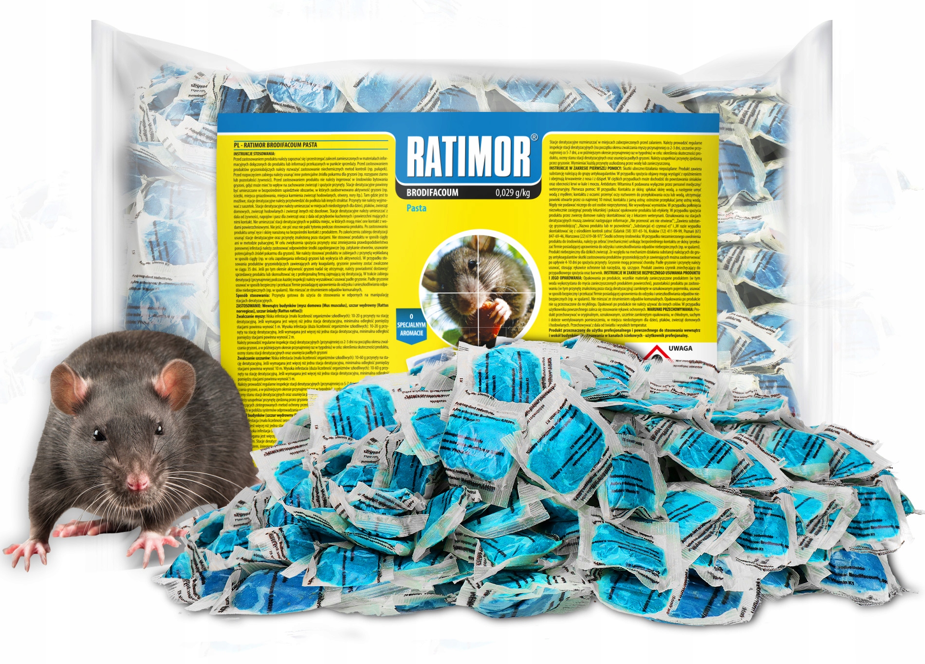 Ratimor trutka na myszy i szczury pasta niebieska 1 kg 50ppm, Brodifakum Ratimor trutka na myszy i szczury pasta niebieska 1 kg 50ppm, Brodifakum