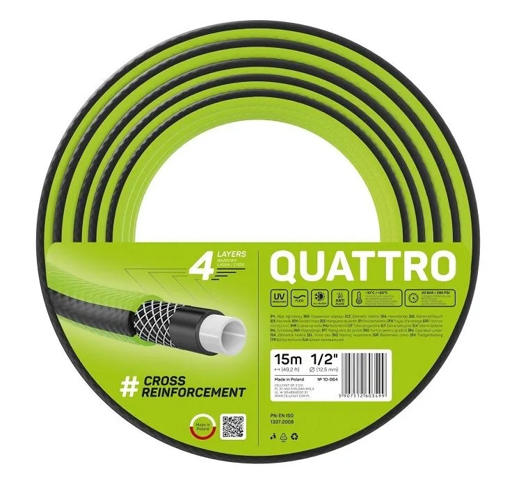 Wąż ogrodowy Cellfast Quattro 1/2" 15m 10-064 wąż 4-warstwy Wąż ogrodowy Cellfast Quattro 1/2" 15m 10-064 wąż 4-warstwy