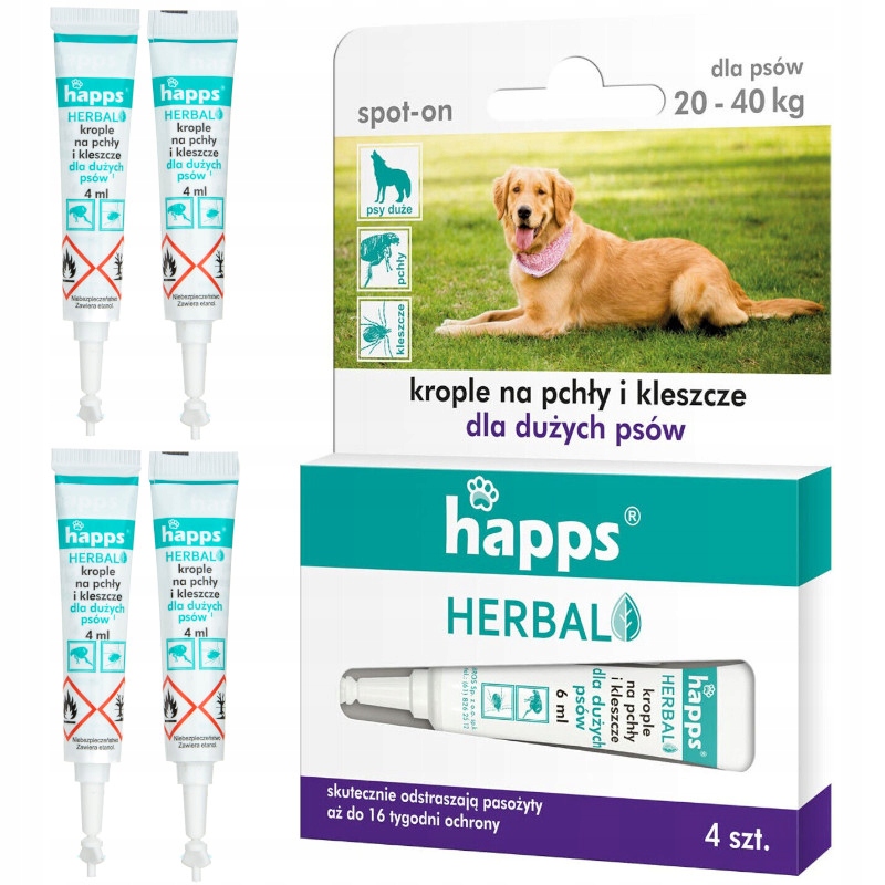 Happs krople 16ml na pchły i kleszcze psy 20-40kg zwalczanie pasożytów Bros Happs krople 16ml na pchły i kleszcze psy 20-40kg zwalczanie pasożytów Bros