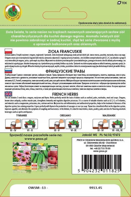 Nasiona Zioła Świata, ZIOŁA FRANCUSKIE - 3 krążki nasienne PNOS Nasiona Zioła Świata, ZIOŁA FRANCUSKIE - 3 krążki nasienne PNOS
