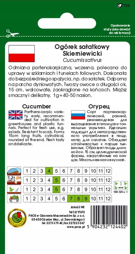 Nasiona Ogórek szklarniowy Skierniewicki 1g PNOS Nasiona Ogórek szklarniowy Skierniewicki 1g PNOS