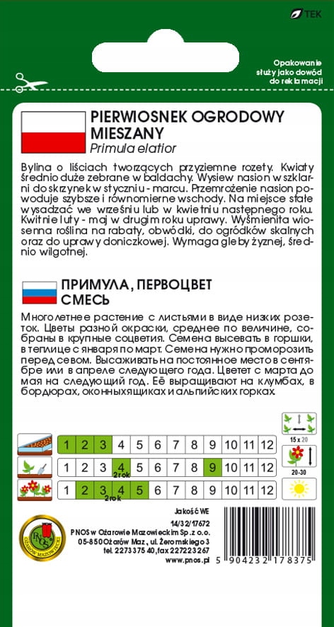 Nasiona Pierwiosnek Ogrodowy Mieszany 0.1 g PNOS Nasiona Pierwiosnek Ogrodowy Mieszany 0.1 g PNOS