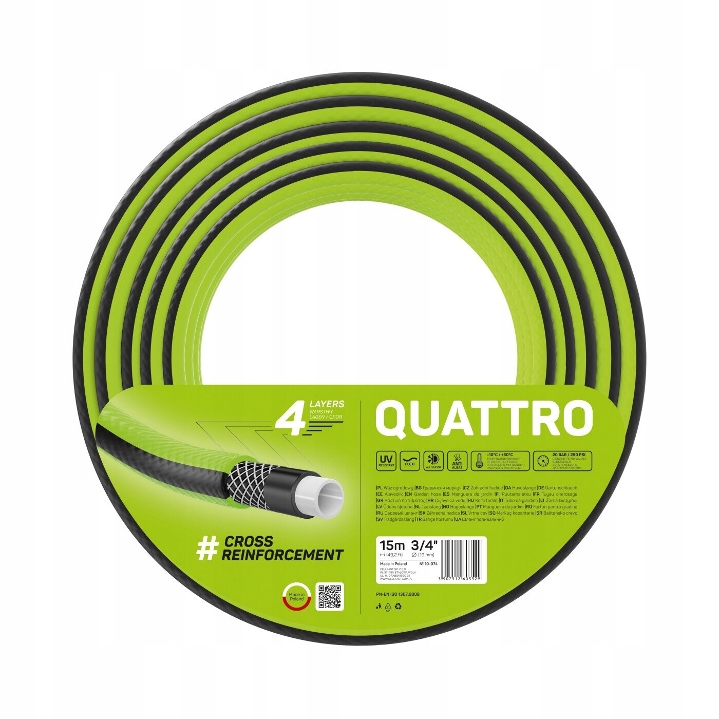 Wąż ogrodowy Cellfast Quattro 3/4" 15m 10-074 wąż 4-warstwy Wąż ogrodowy Cellfast Quattro 3/4" 15m 10-074 wąż 4-warstwy