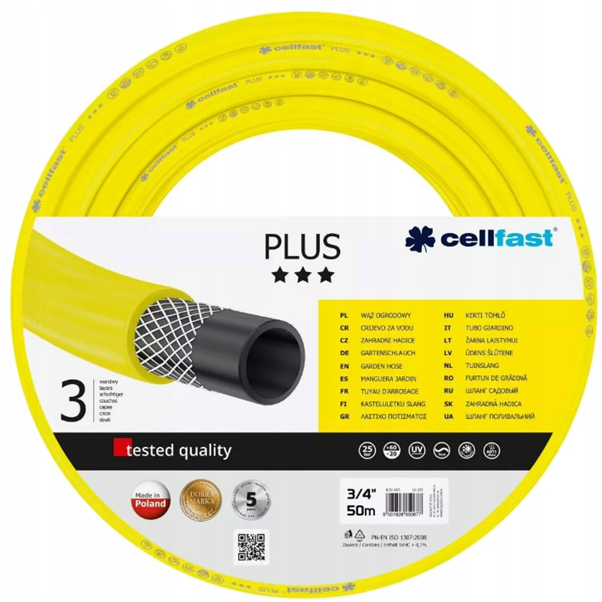 Wąż ogrodowy Cellfast PLUS 3/4" 50 m wąż żółty 3-warstwy Wąż ogrodowy Cellfast PLUS 3/4" 50 m wąż żółty 3-warstwy