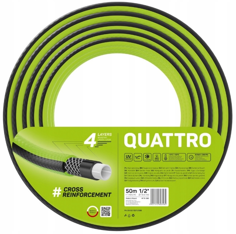 Wąż ogrodowy QUATTRO 1/2'' 50 mb CELLFAST 10-063, wąż 4-warstwy Wąż ogrodowy QUATTRO 1/2'' 50 mb CELLFAST 10-063, wąż 4-warstwy