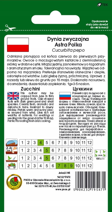 Kabaczki i cukinie Zwyczajna Cukinia Astra Polka nasiona 100 g PNOS Kabaczki i cukinie Zwyczajna Cukinia Astra Polka nasiona 100 g PNOS