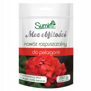 Nawóz krystaliczny, rozpuszczalny do Pelargonii 250g moc obfitości Sumin Nawóz krystaliczny, rozpuszczalny do Pelargonii 250g moc obfitości Sumin